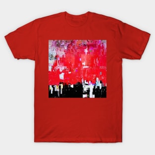 Chicago Skyline abstract in red, black, gray, white T-Shirt